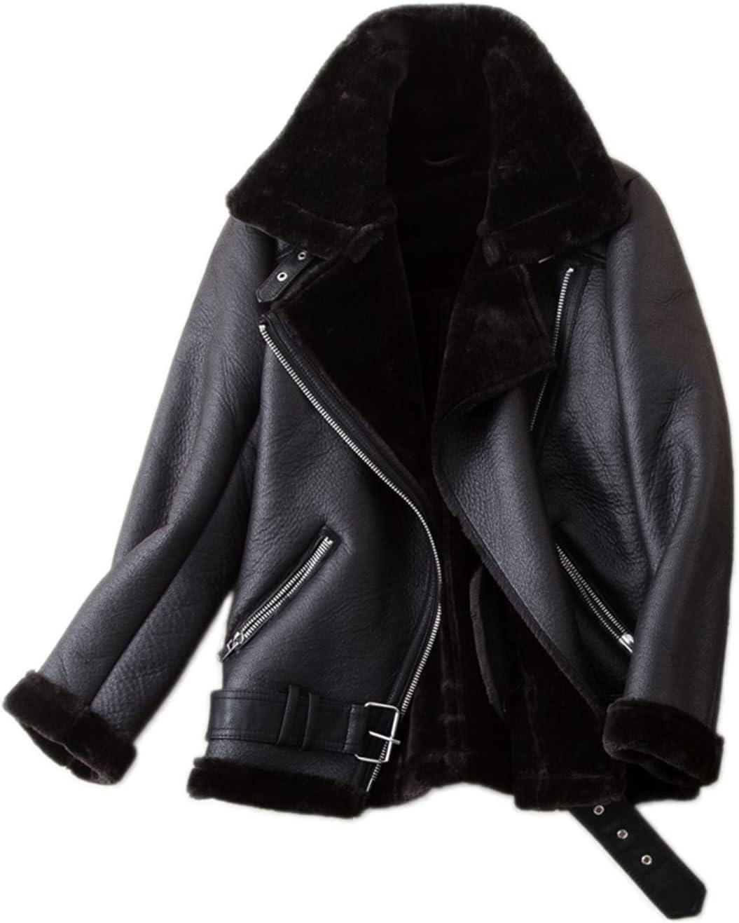 LY VAREY LIN Women's Faux Shearing Moto Jacket Thick Lined Parka Winter Shearlin...