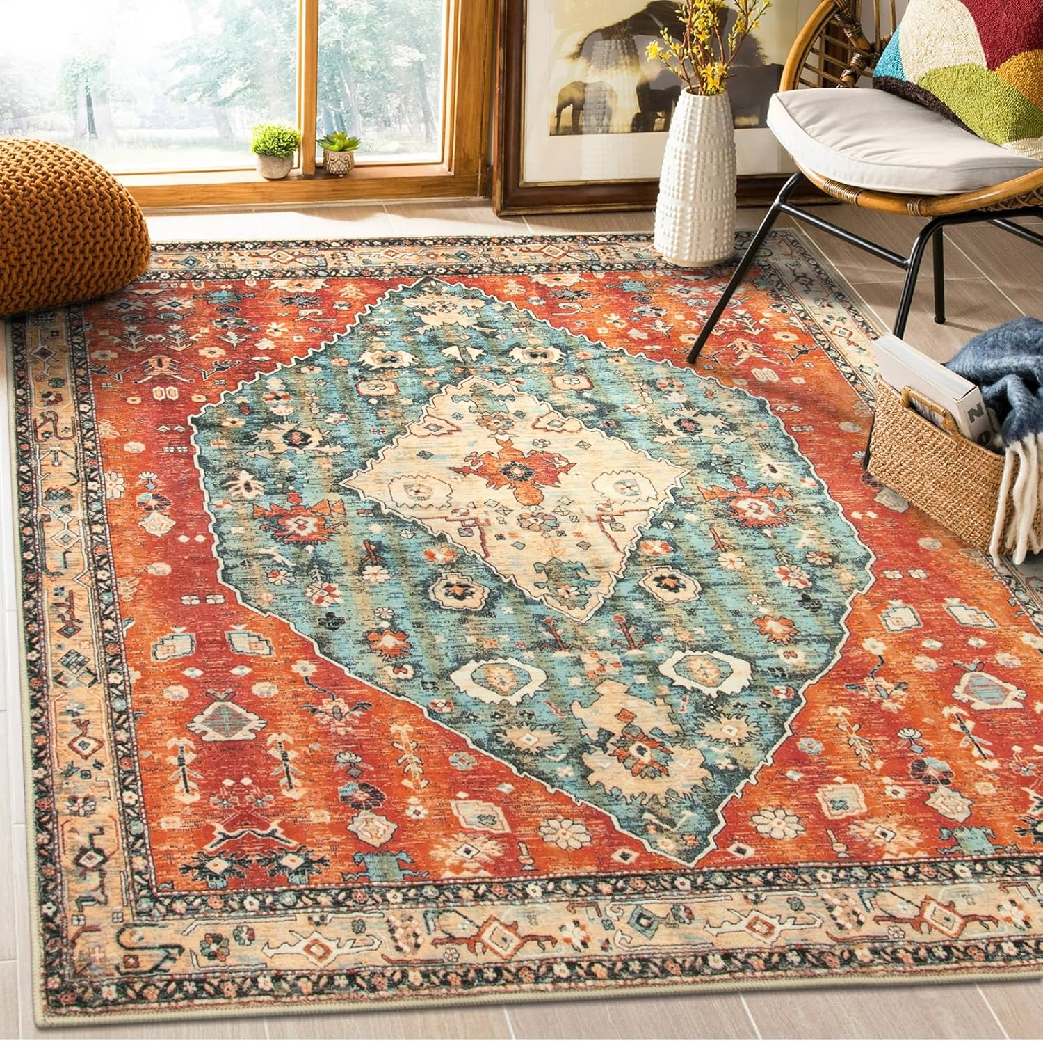 Lahome Boho Tribal Square 6x6 Area Rug, Washable Rugs for Bedroom Aesthetic Soft...