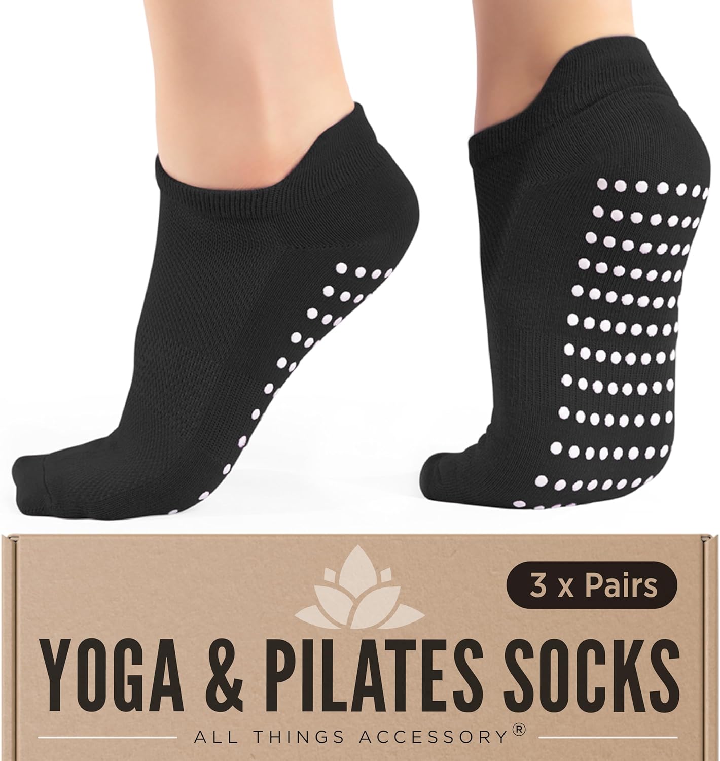 3 x Pairs Non Slip Yoga Pilates Socks Martial Arts Fitness Dance Barre, Anti-sli...