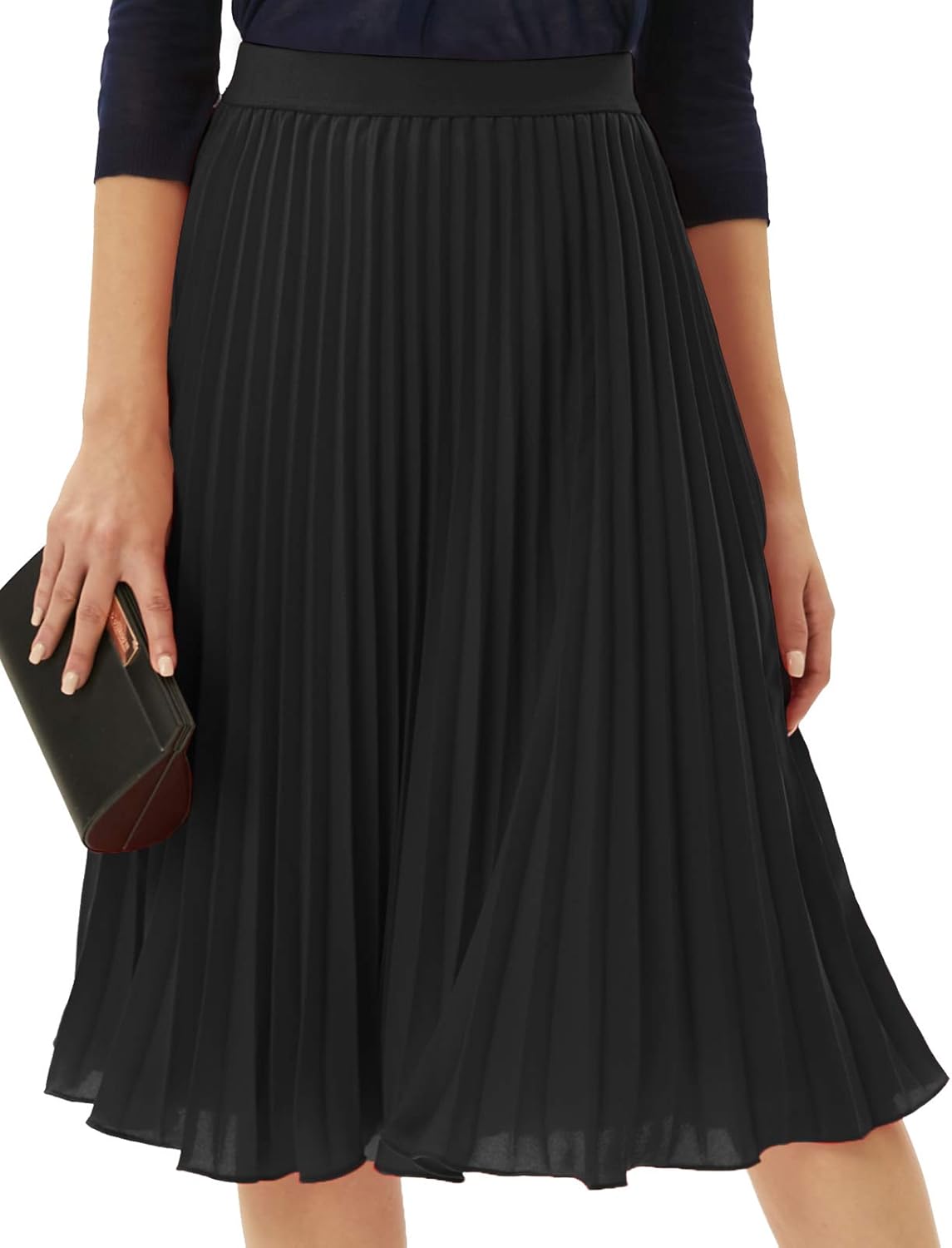 GRACE KARIN Women High Elastic Waist Pleated Chiffon Skirt Midi Swing A-line Ski...
