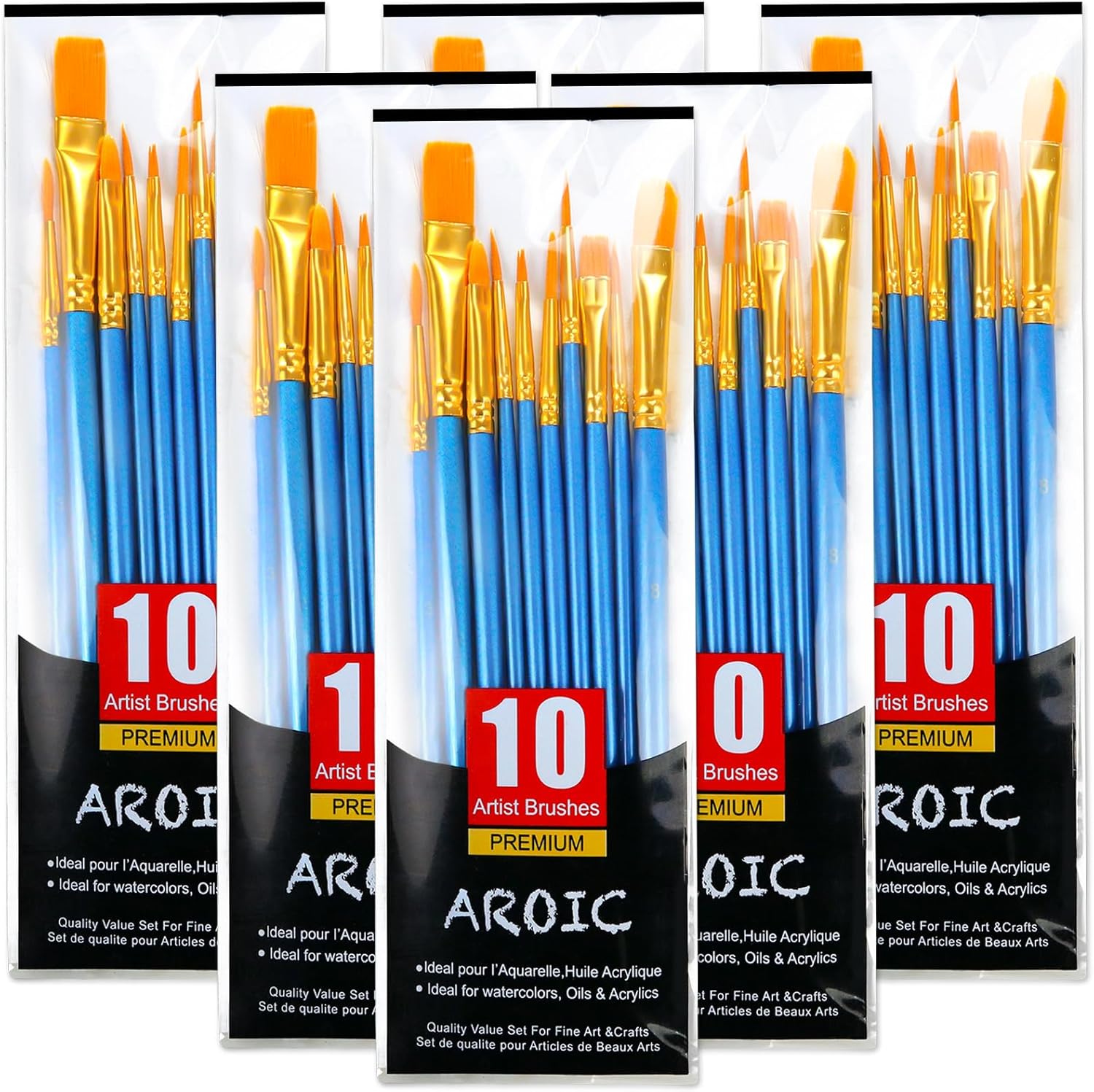 Acrylic Paint Brush Set, 6 Packs / 60 pcs Nylon Hair Brushes for All Purpose Oil...