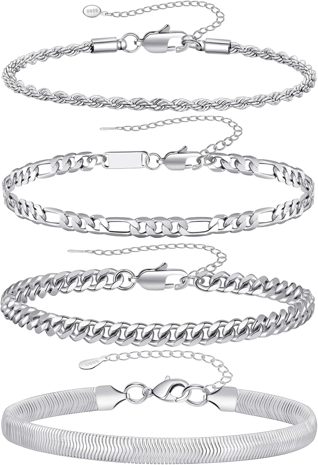 RANKEEF 2 Pcs Chain Bracelet for Men - 925 Sterling Silver Bracelet for Men 7-9i...