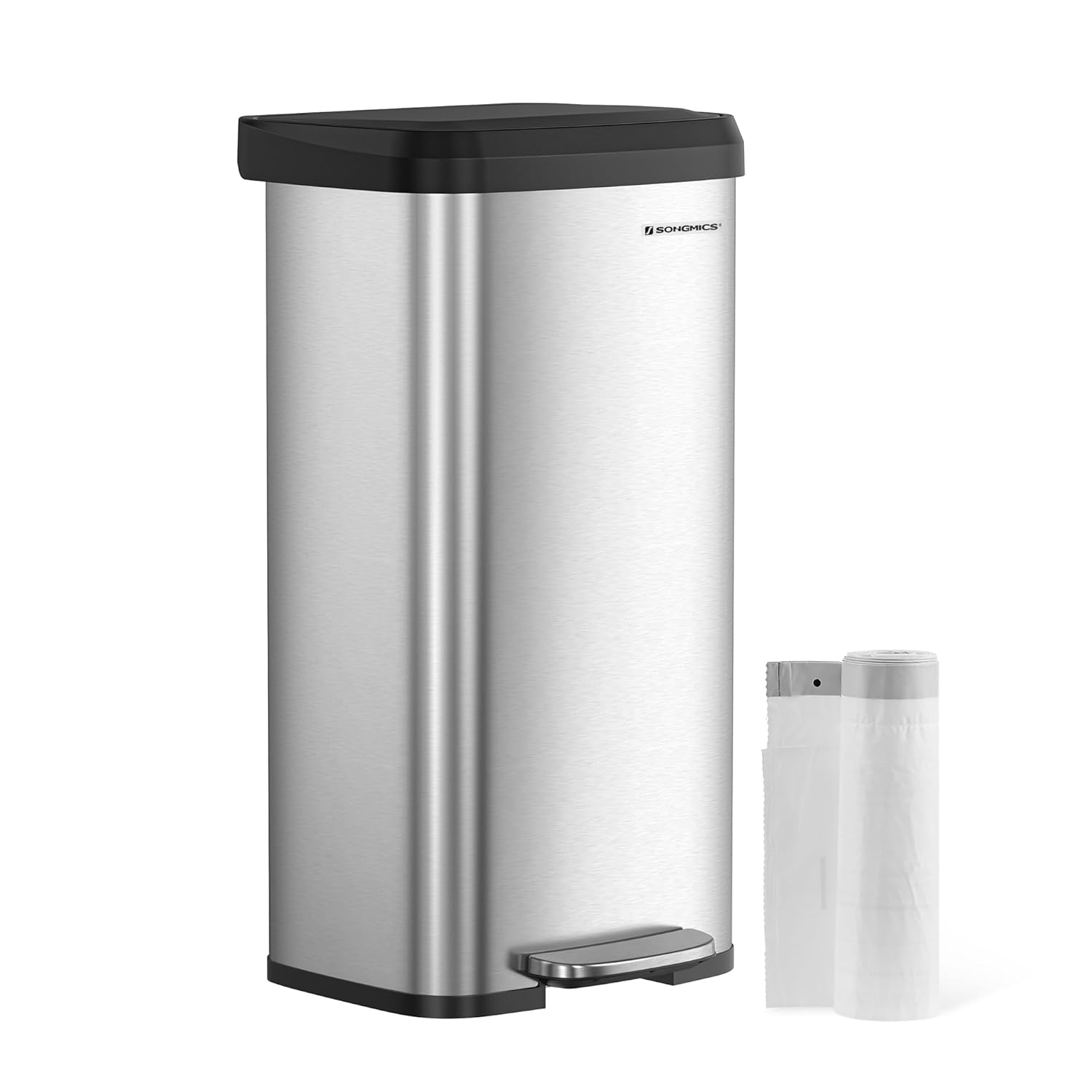 SONGMICS Kitchen Bin, 18 Gallon (68 L) Rubbish Bin, Metal Waste Pedal Bin with L...