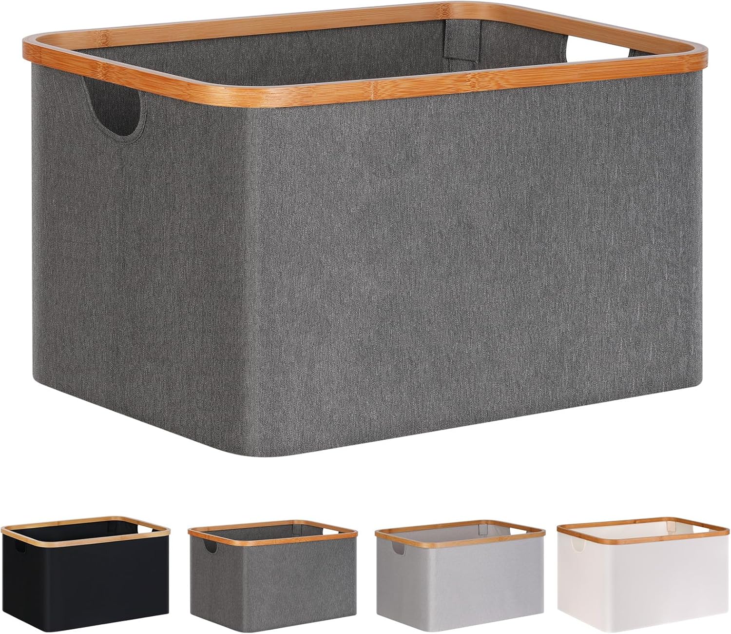efluky Foldable Laundry Basket 60L, Bamboo Fabric Foldable Storage Basket, Stora...
