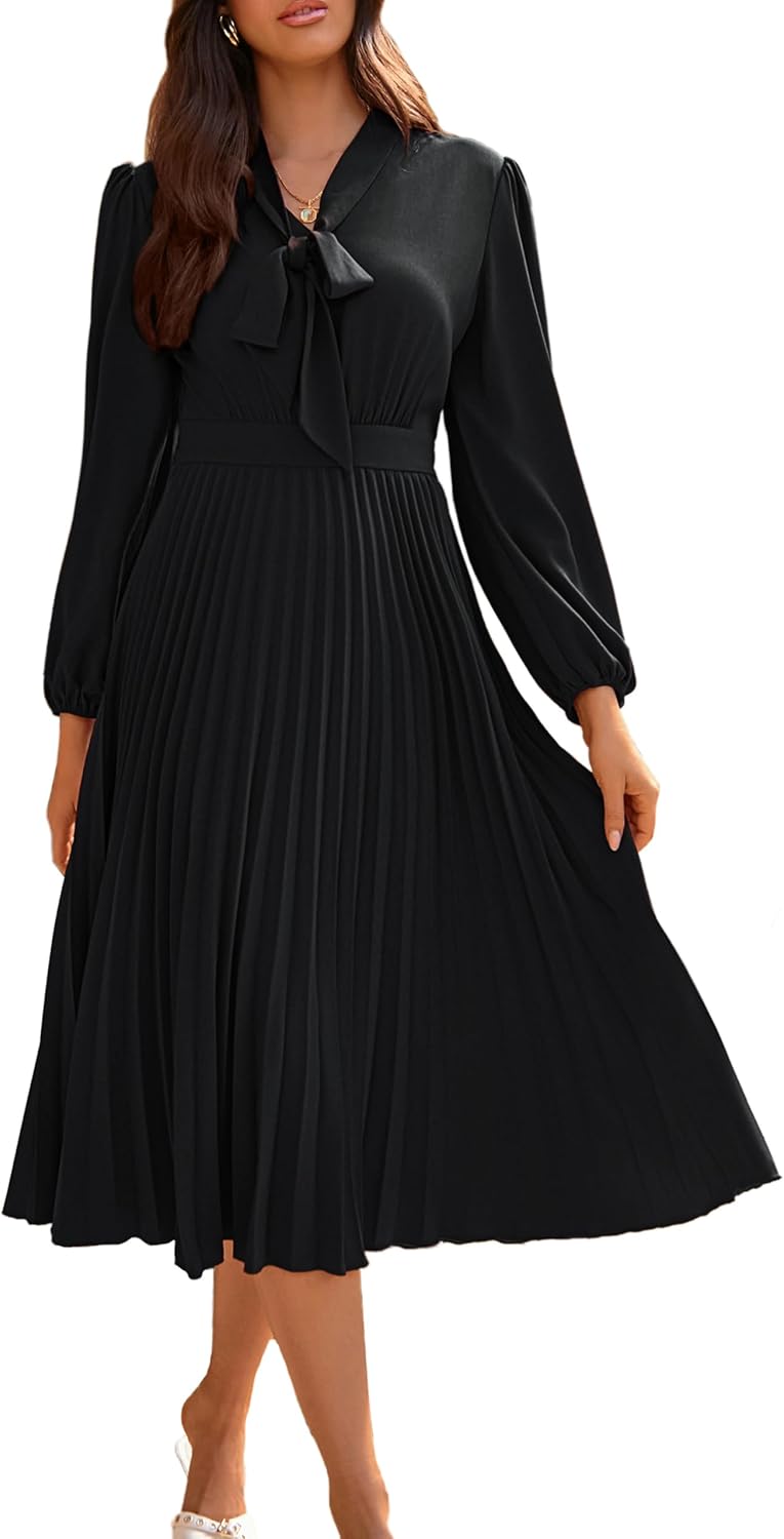 GRACE KARIN Womens 2024 Fall Long Sleeve Dress Casual V Neck Pleated A Line Flow...