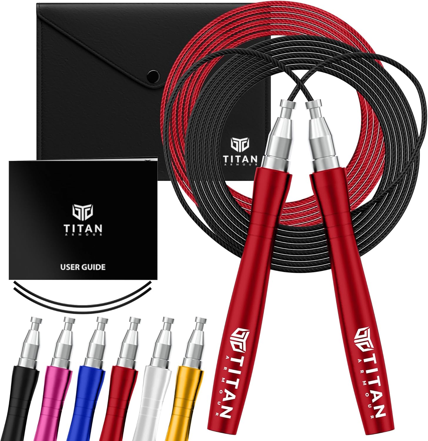 Titan Armour® Premium Self-Locking & Adjustable, Adult Speed Skipping Rope | 2 x...