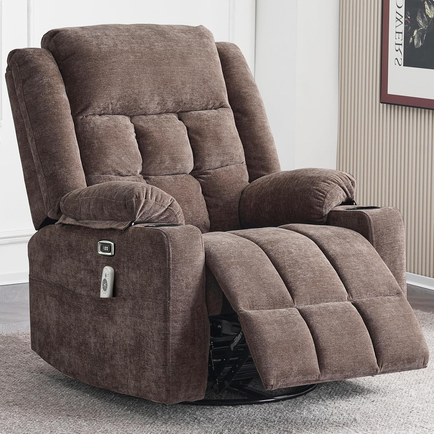 Power Swivel Rocker Recliner Chair for Adults with Massage and Heat, USB and Typ...