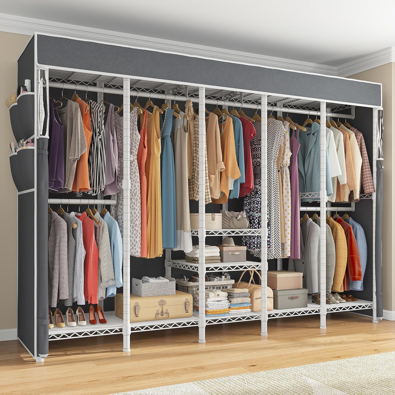 Raybee 90.6" W Clothing Rack with Cover Heavy Duty Clothes Racks with Cover Load...