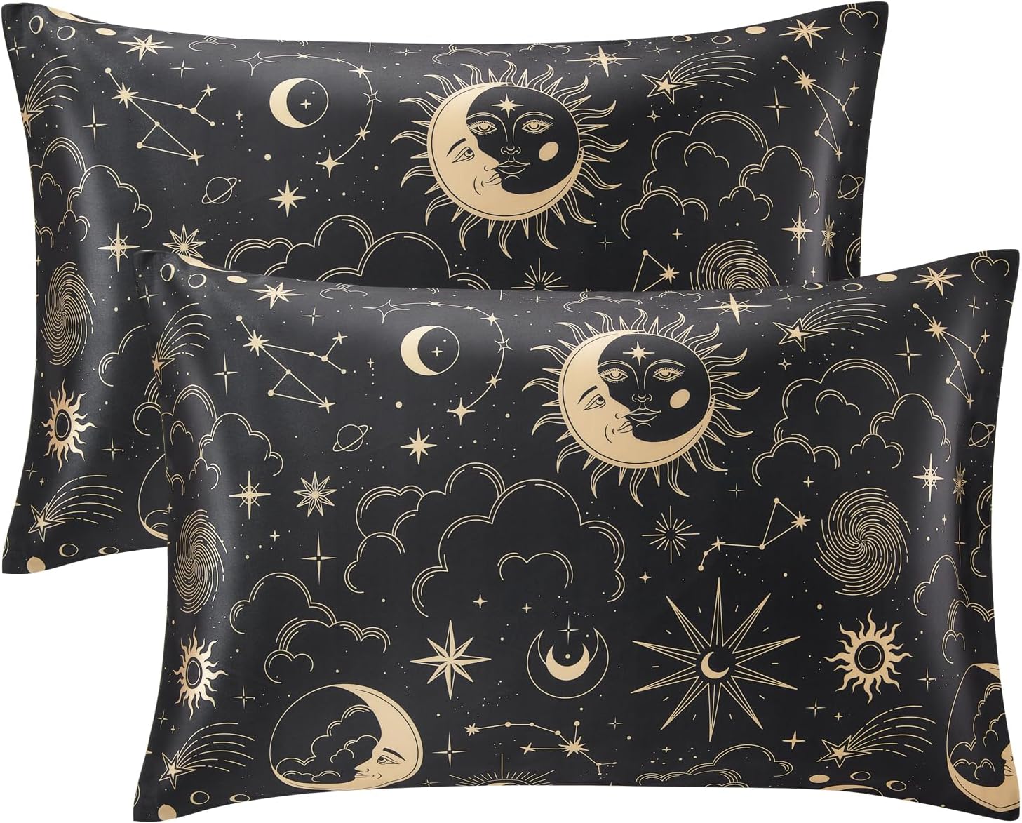 EXQ Home Satin Pillowcase for Hair and Skin Queen - Black Printed Silk Pillowcas...