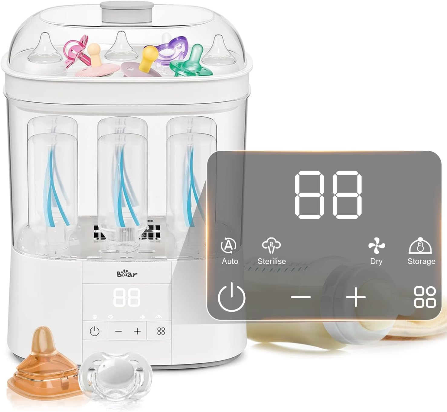 Bear Baby Bottle Sterilizer & Dryer, 4-in-1 Auto Bottle Sterilizer and Dryer wit...