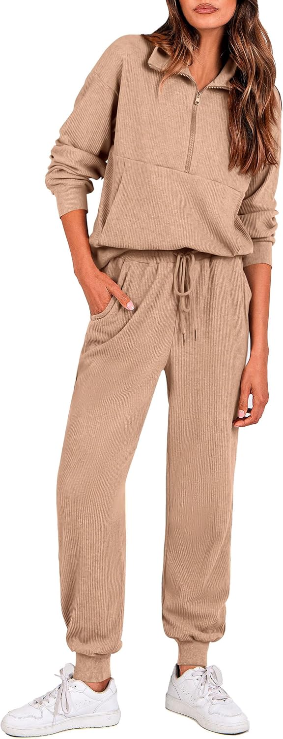 PRETTYGARDEN Womens 2 Piece Sweatsuits Set Long Sleeve Half Zip Pullover Sweatsh...