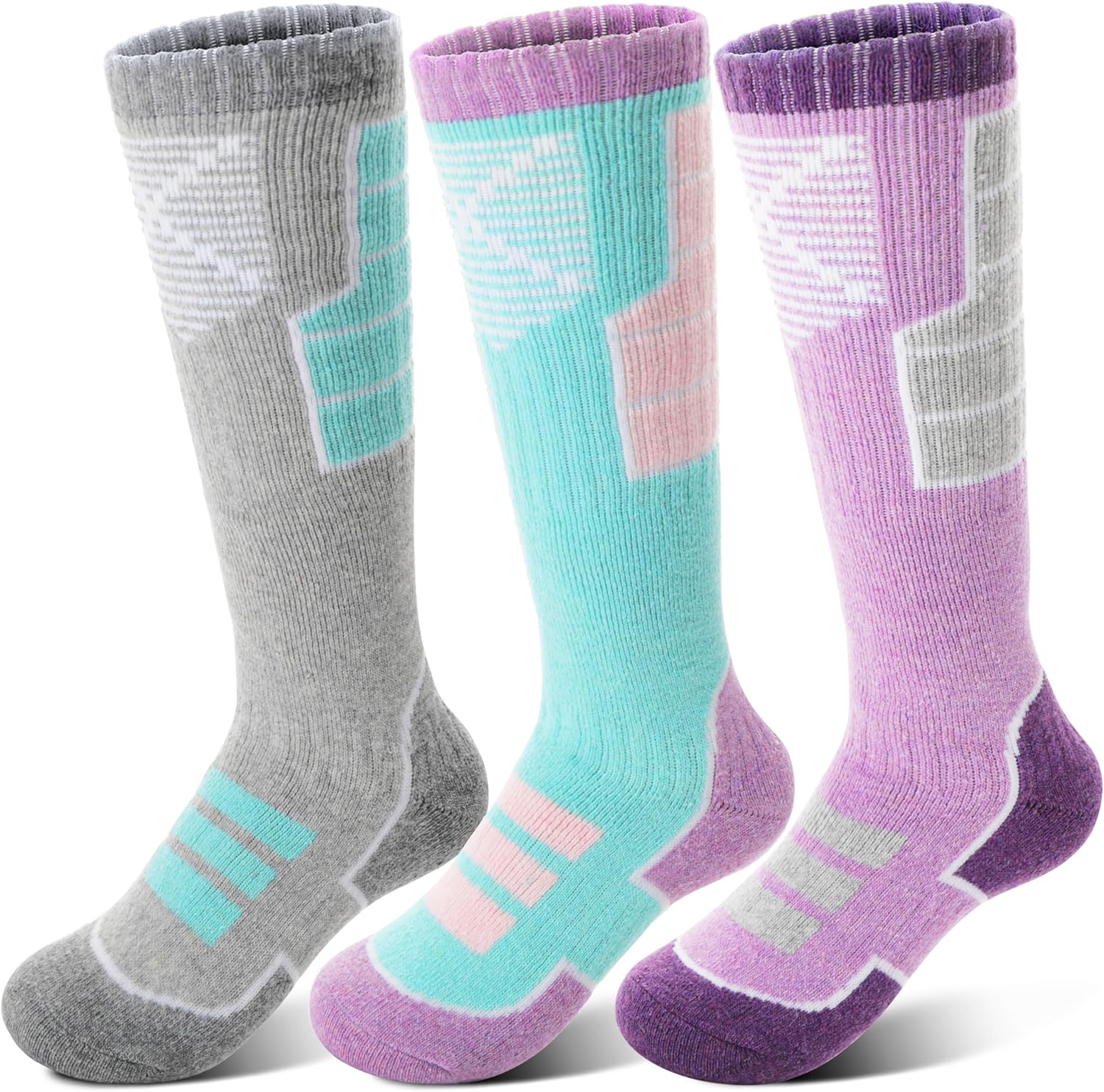Anlisim Kids Merino Wool Ski Socks 3 Pairs Girls Boys Thermal Winter Warm Thick...