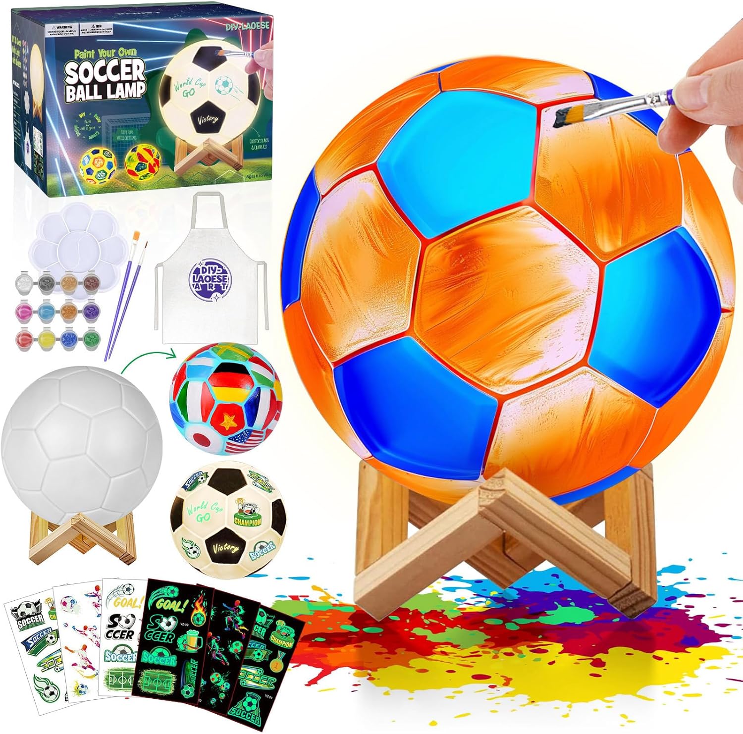 Paint Your Own Football Lamp Kit, DIY 3D Night Light with Soccer Stickers & Wood...