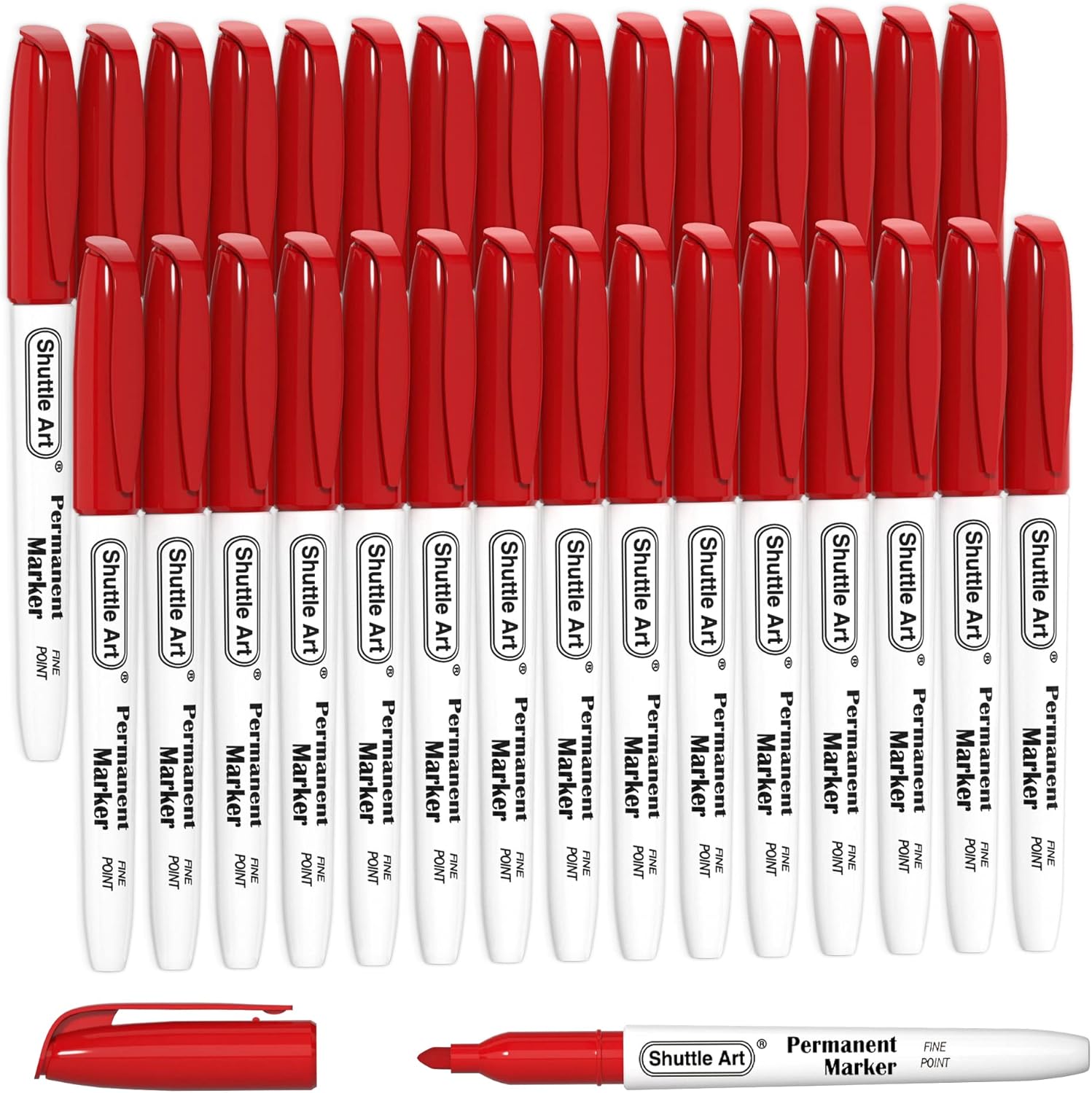 Shuttle Art Red Permanent Markers, 30 Pack Fine Point Red Ink Marker Pens, Works...