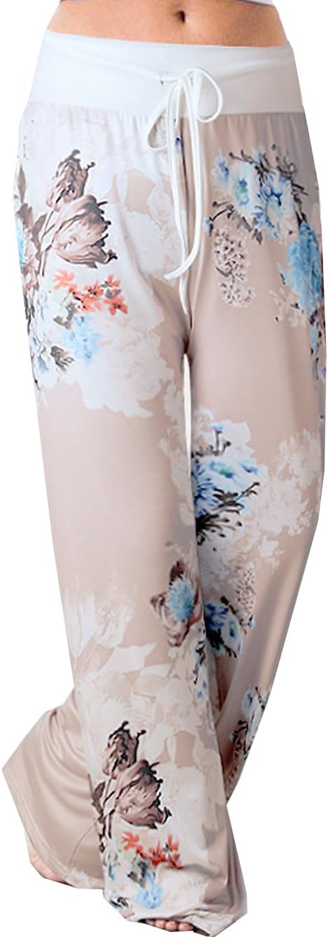 Famulily Women's Casual Floral Wide Leg Pajama Lounge Pants S Grey-3