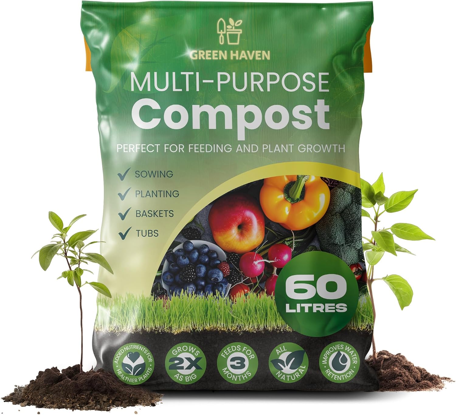 Green Haven 60L Multi Purpose Compost Peat-free - for Outdoor Plants, Vegetables...