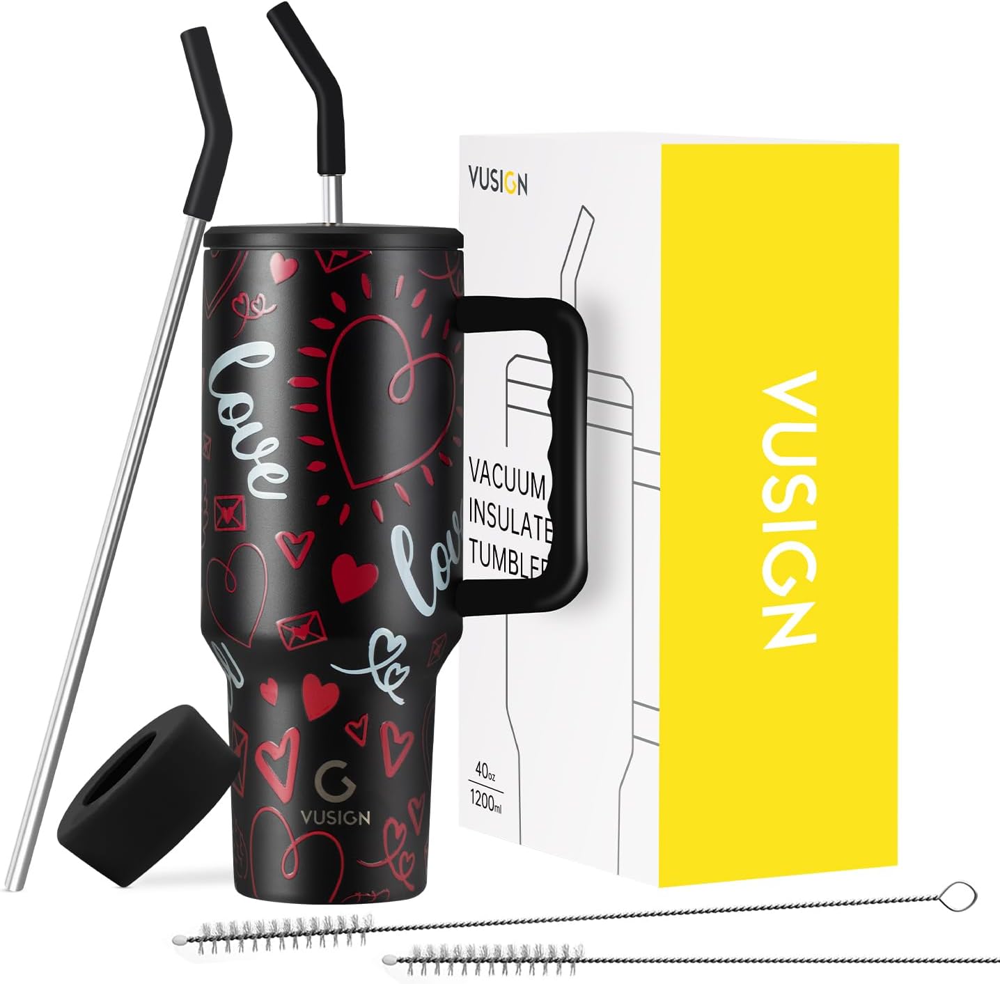 VUSIGN 40 oz Tumbler with Handle and Straw Lid, Stainless Steel Vacuum Insulated...
