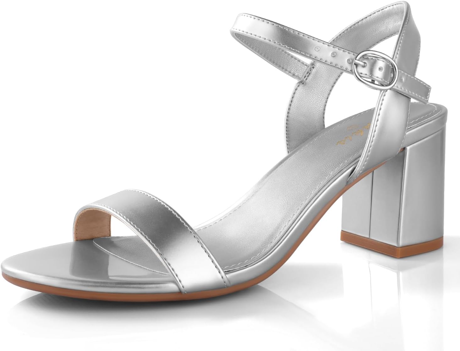 Ankis Nude Black Heels, 2.5'' Block Chunky White Clear Silver Heel Dressy Open T...