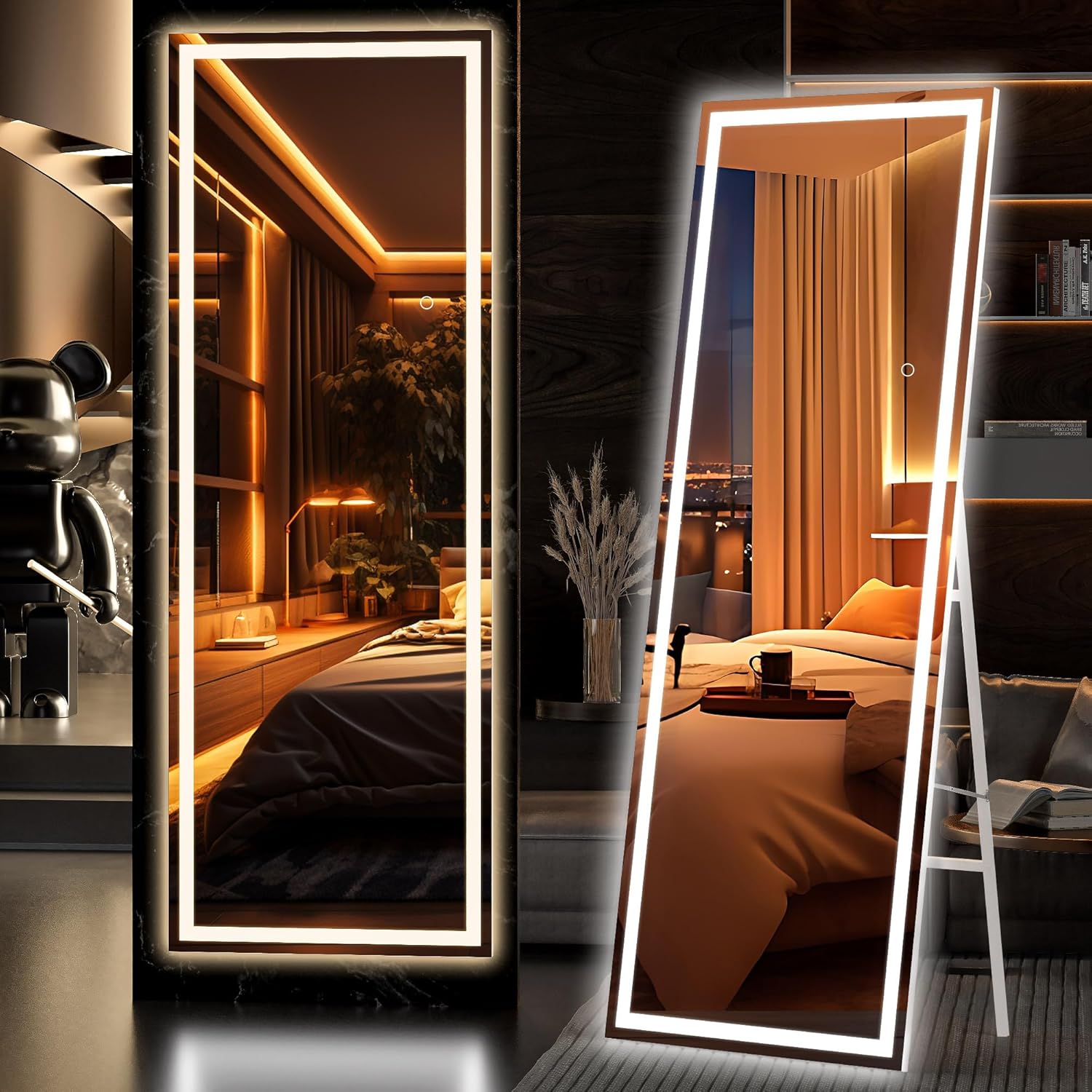 Hasipu Full Length Mirror with Lights, 65" x 21.7" LED Floor Mirror, Full Body D...