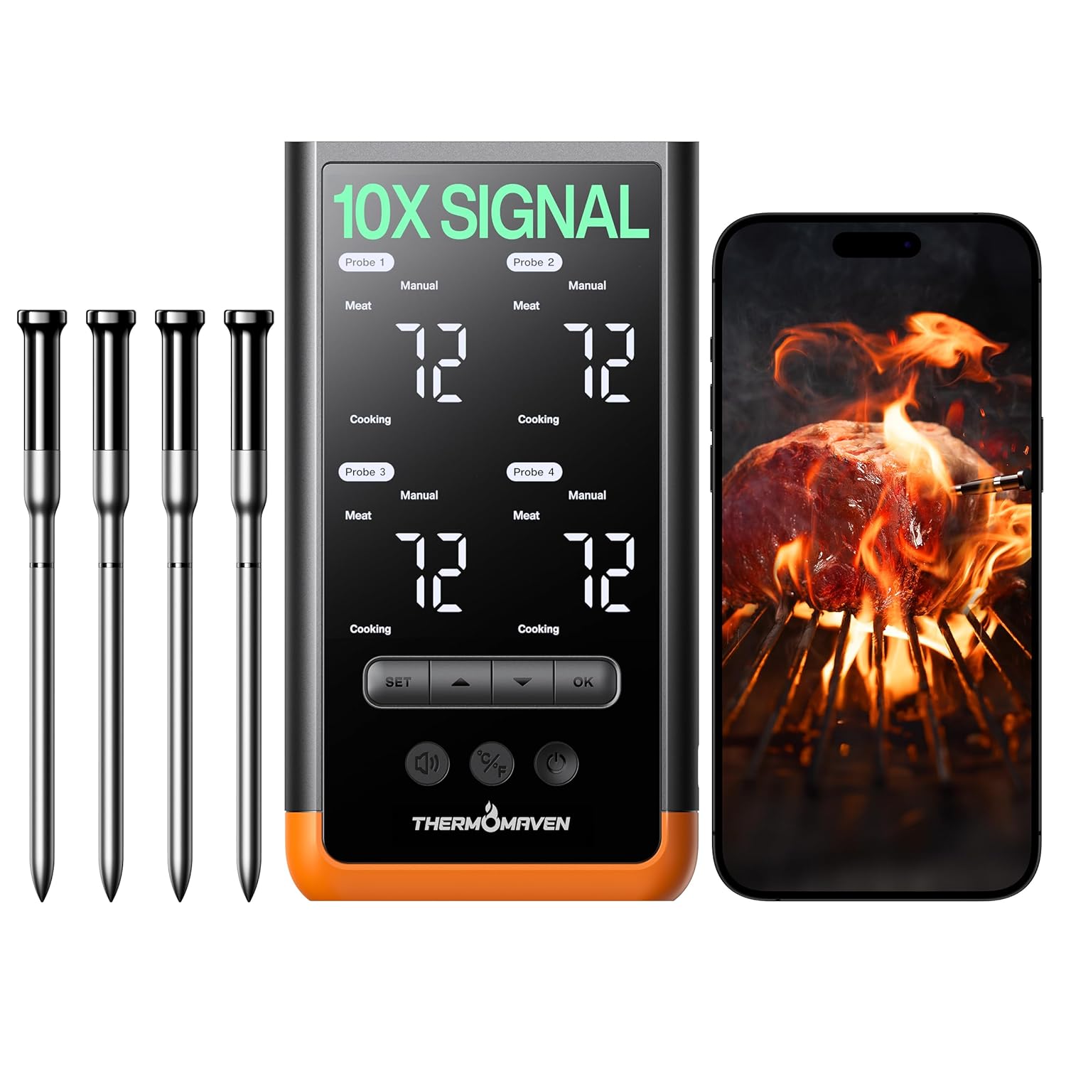 Wireless Bluetooth Smart Meat Thermometer: Standalone Base, WiFi Thermometer wit...