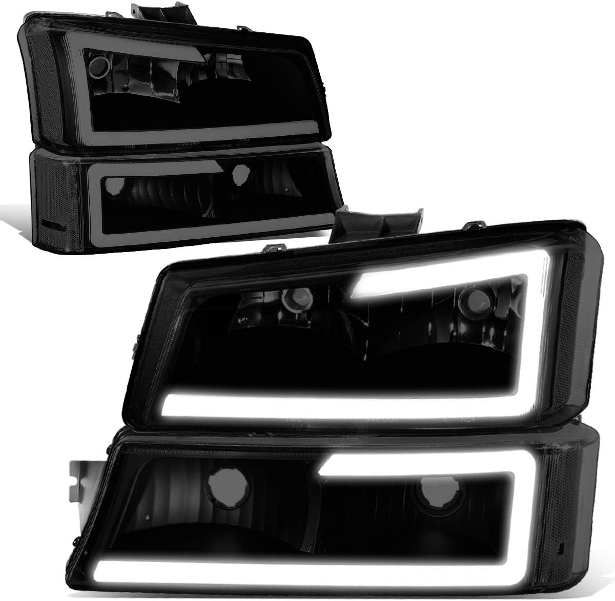 DNA MOTORING HL-LB-CSIL03-BK-SM-CL1 Black Housing Smoked Lens 3D LED DRL Headlig...