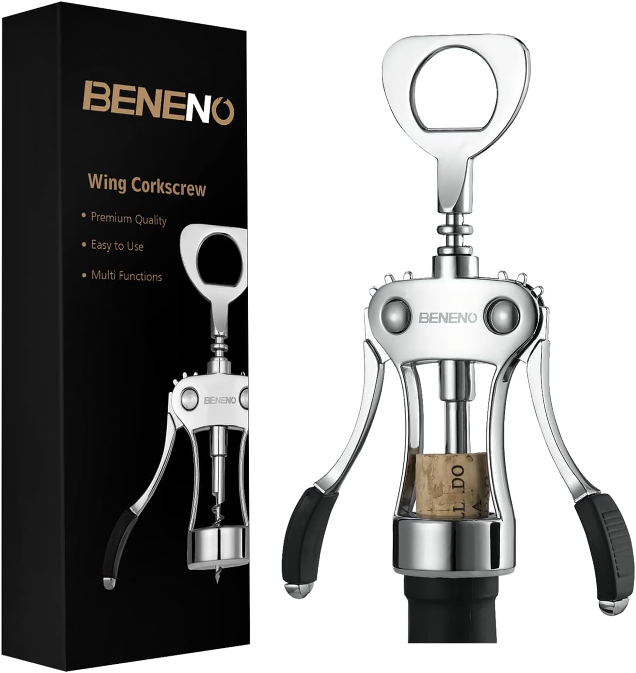 Wine Opener, Zinc Alloy Premium Wing Corkscrew Wine Bottle Opener with Multifunc...