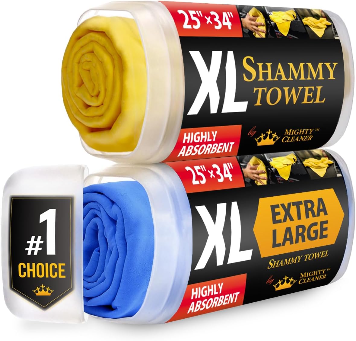 Premium XL Shammy Towel for Car - 2pk (34”x25”) - Super Absorbent Chamois Cloth...