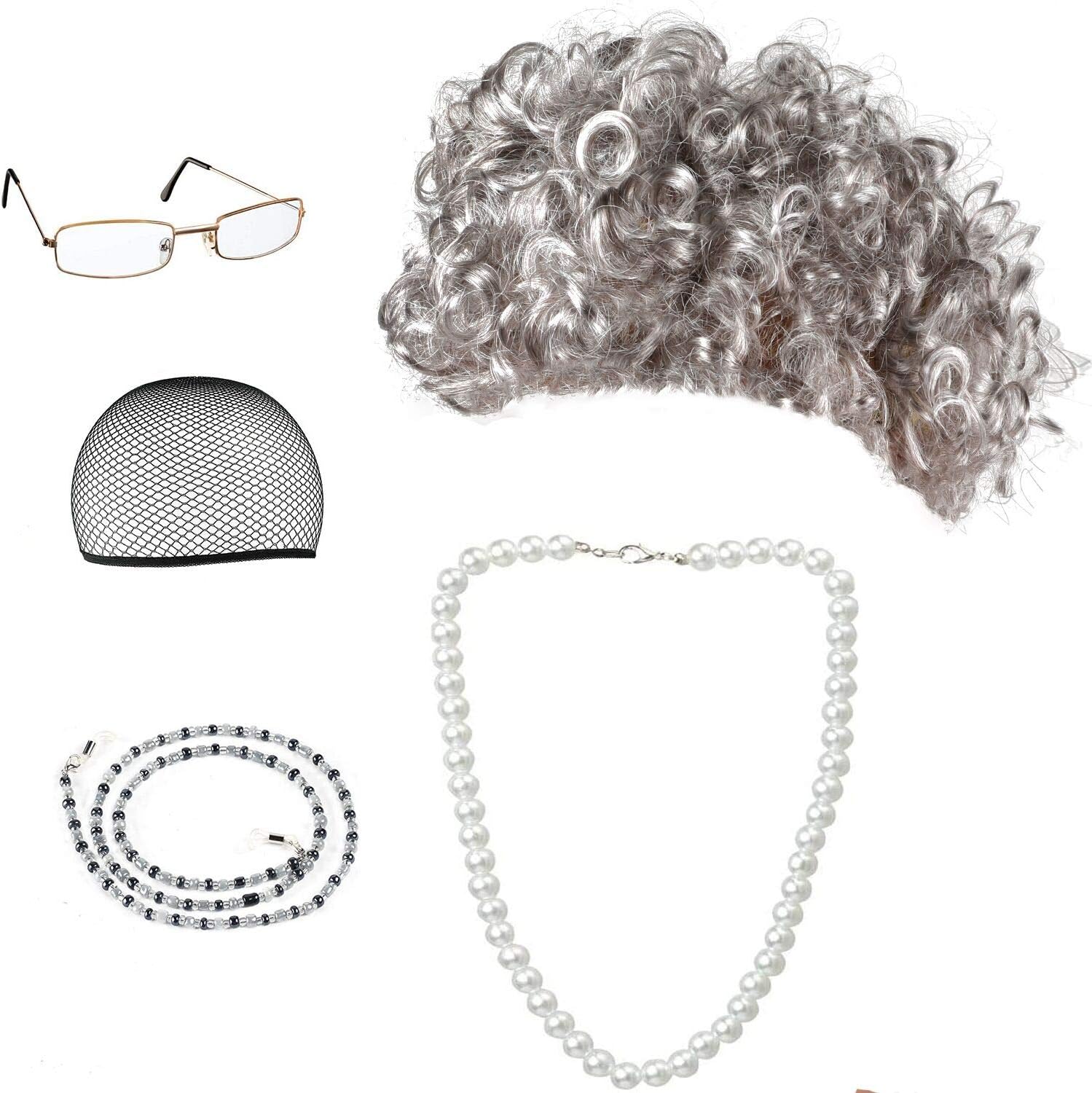 Beelittle Old Lady Costume Cosplay Grandma Granny Wig Great for Halloween Christ...