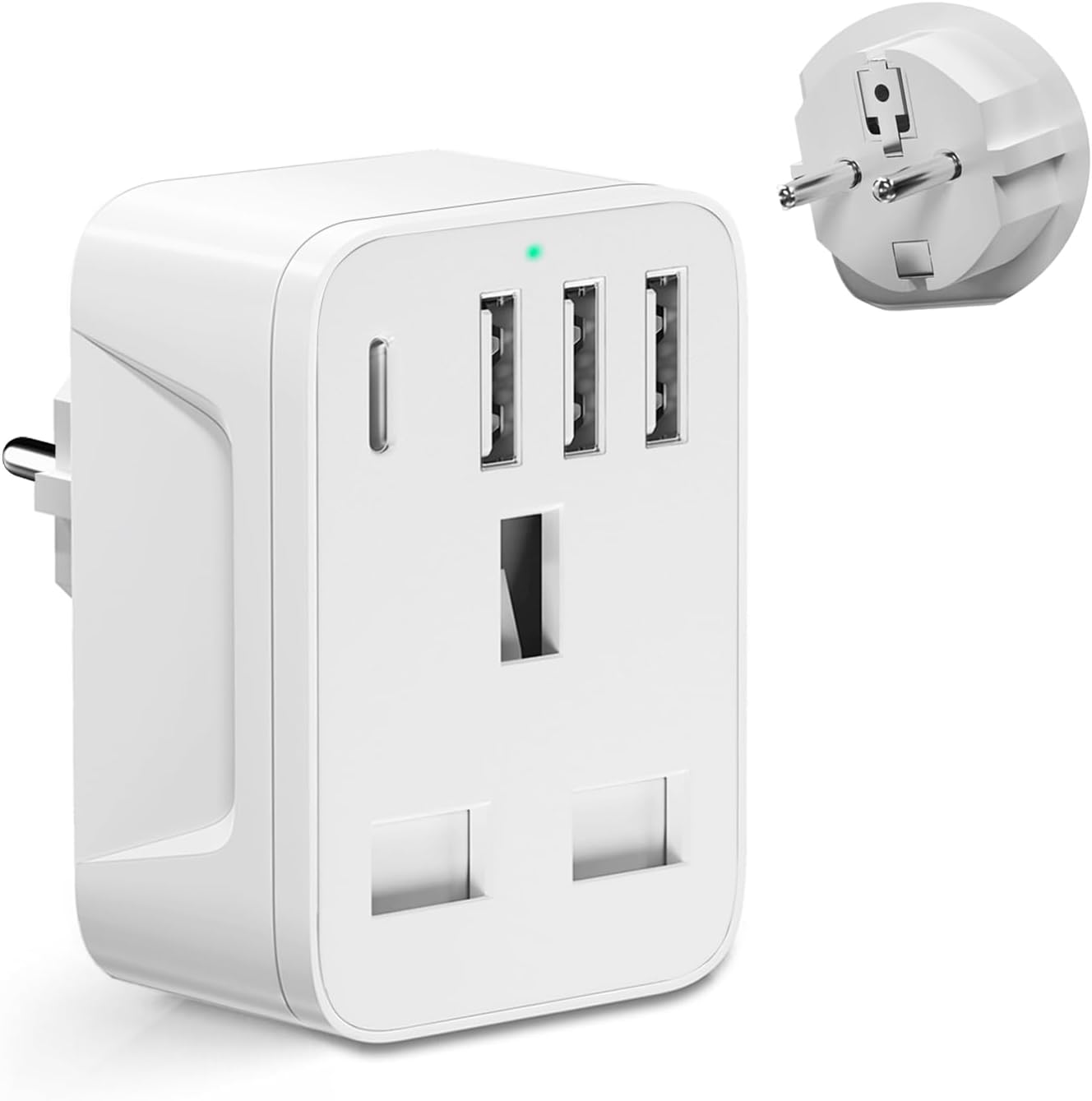 Travel adapter UK to European Plug,5 in 1 european to uk plug,with 1*USB C & 3*U...