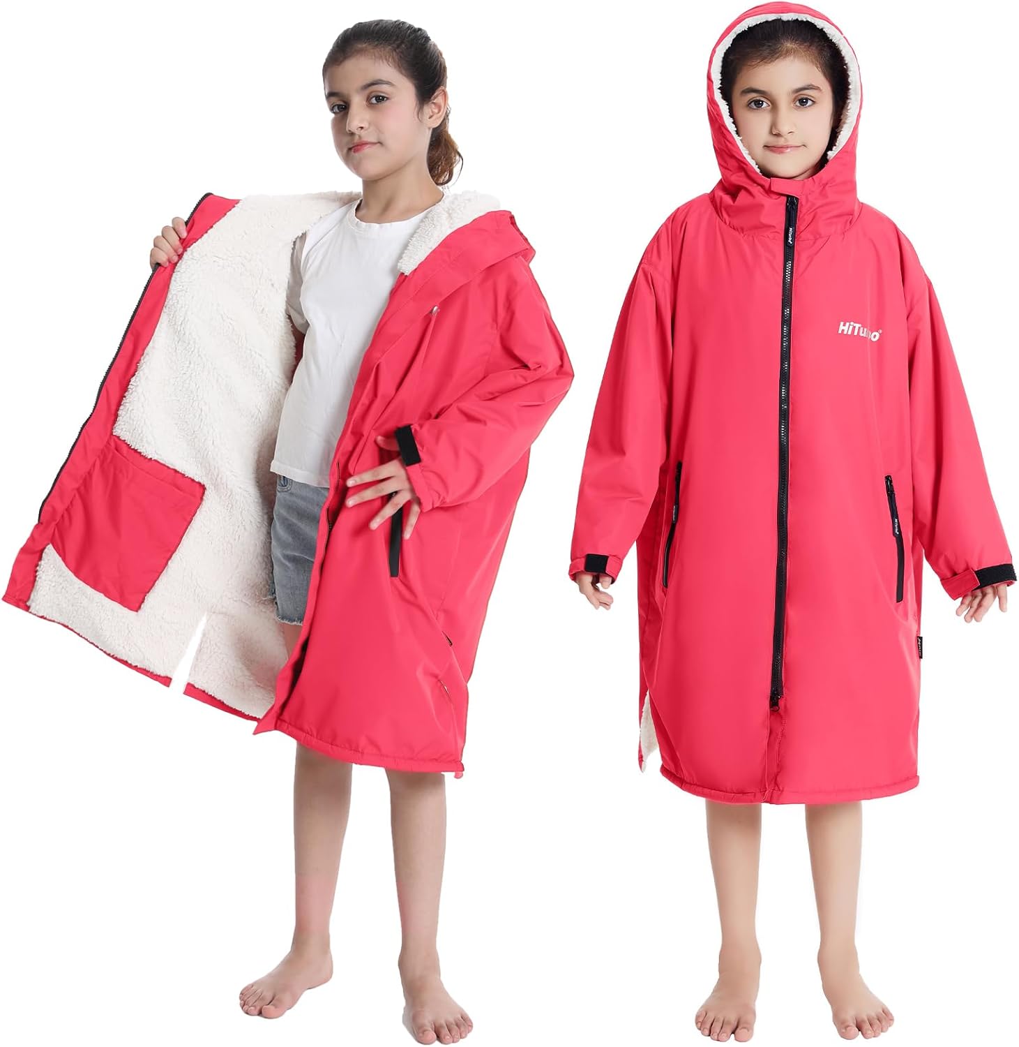 Hiturbo Warm Kids Swim Parka: Waterproof Changing Robe - Oversize Swimming Coat...