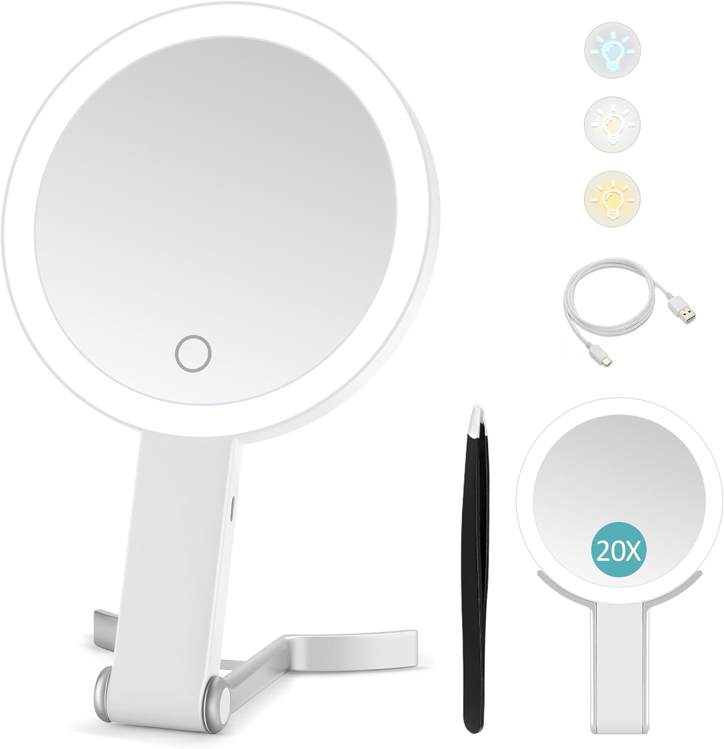 Travel Mirror with Light,Double-sided 20x/1x Magnifying Makeup Vanity Mirror,Rec...