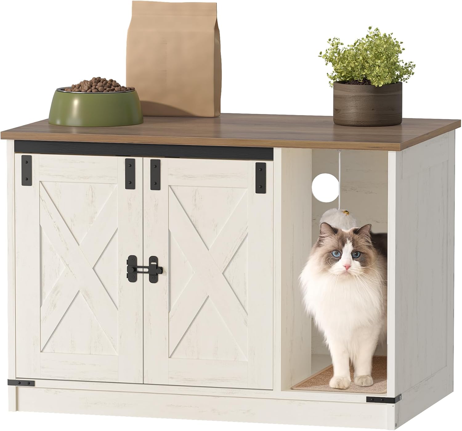 Cat Litter Box Enclosure, Hidden Litter Box Cabinet Furniture with Cat Bell, Ind...