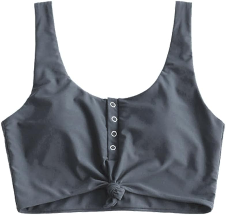 ZAFUL Women's Front Knot Bikini Tops Crop Tankini Top Scoop Neck Padded Bathing...