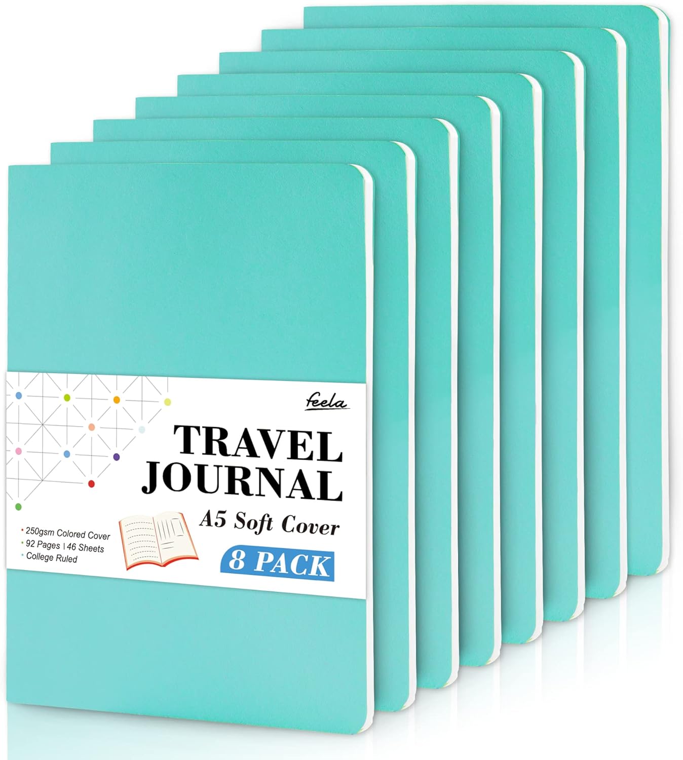 feela 8 Pack Soft Cover Notebooks A5 Lined Journal Notebooks College Ruled for W...