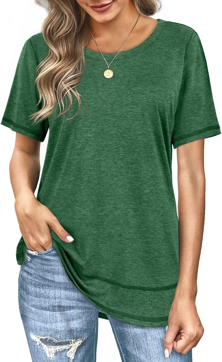Dofaoo Womens Tops Short Sleeve Summer T-Shirts Curved Hem Casual Fashion Shirts...