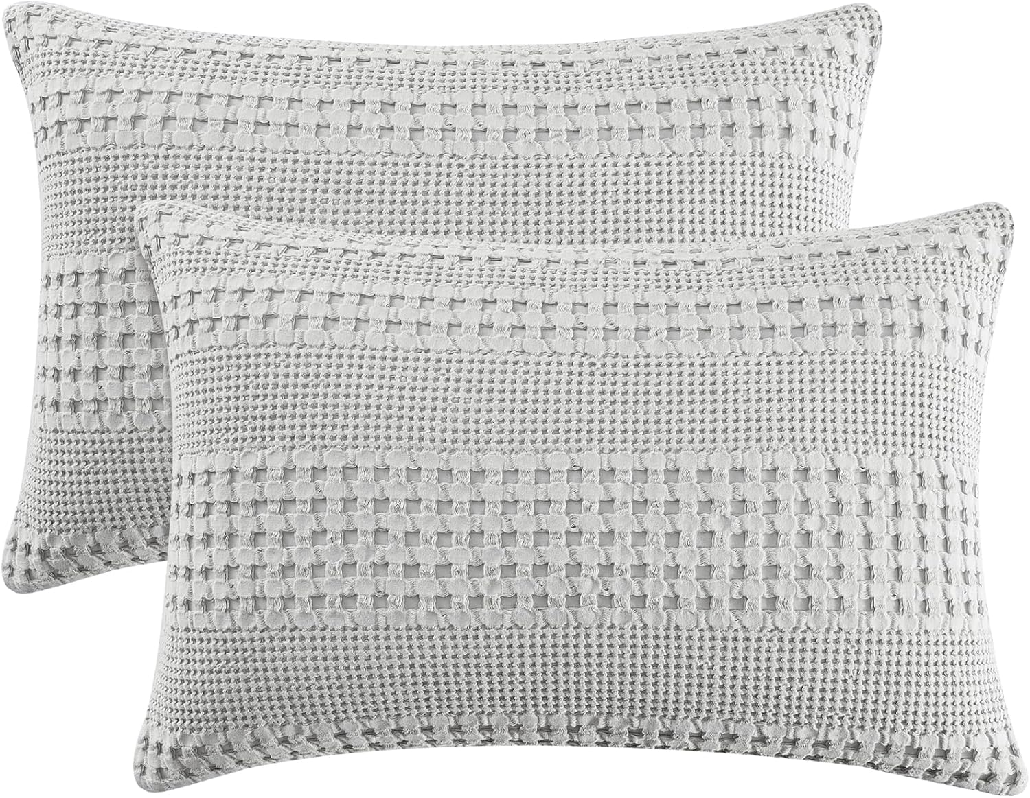 PHF 100% Cotton Waffle Pillow Shams Queen Size, 2 Pack 20" x 30" Soft Skin-Frien...