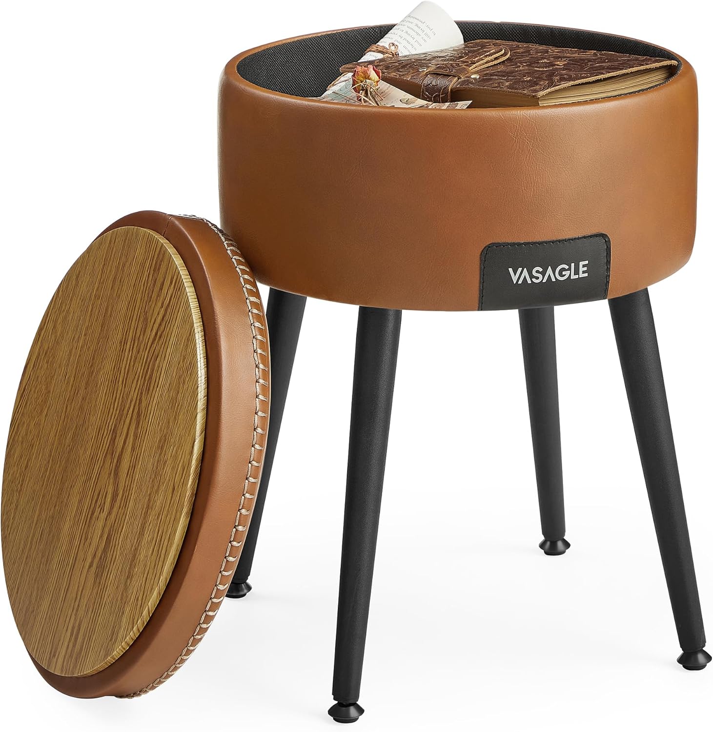 VASAGLE EKHO Collection - Storage Ottoman, Vanity Chair Stool, Synthetic Leather...