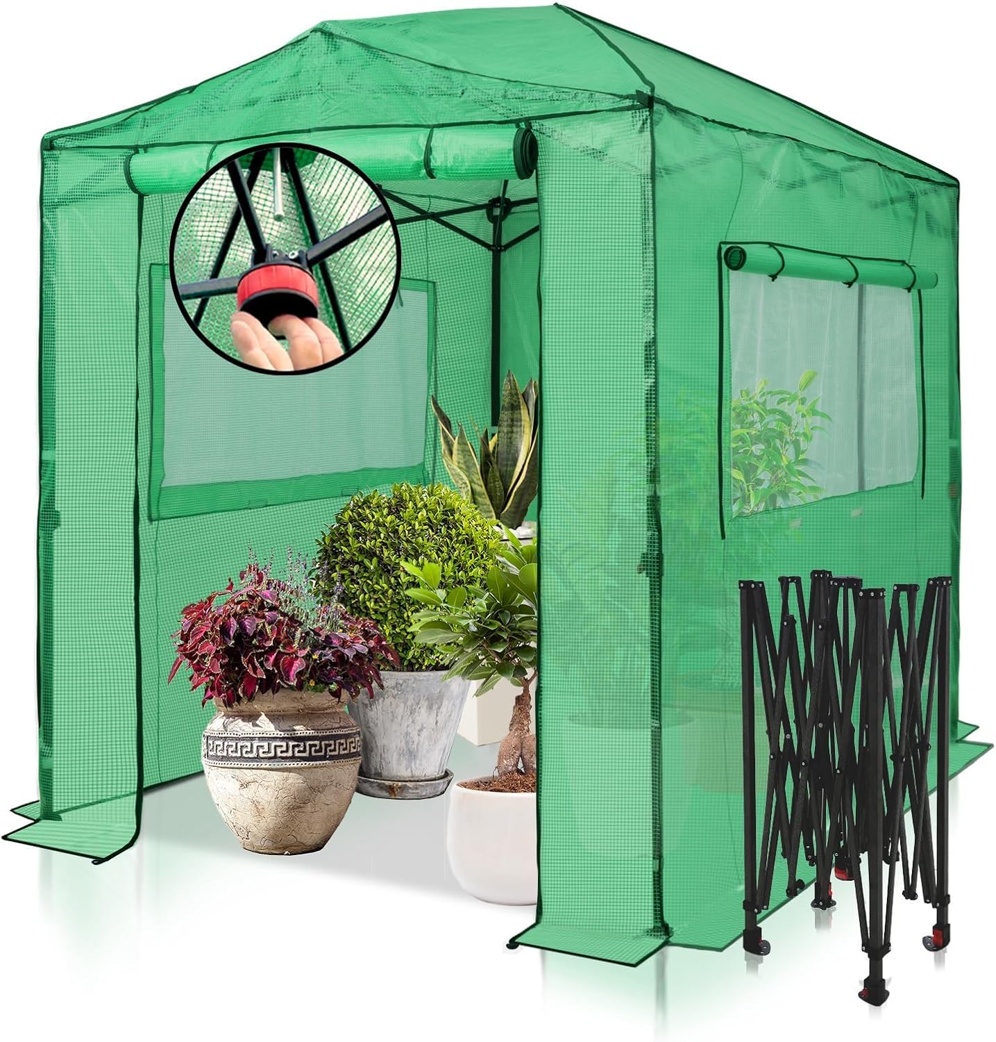 EAGLE PEAK 8x6 Portable Walk-in Greenhouse, Pop-up Indoor Outdoor Garden Green H...