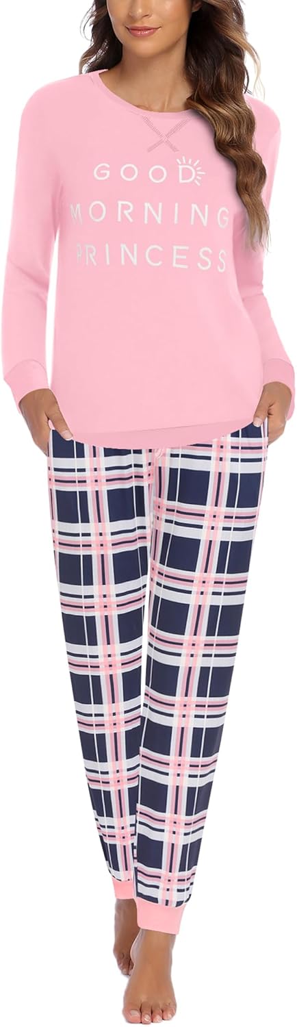 Ekouaer Pajamas Set for Women Long Sleeve Crew Neck Comfy Pjs Lounge Sets With P...