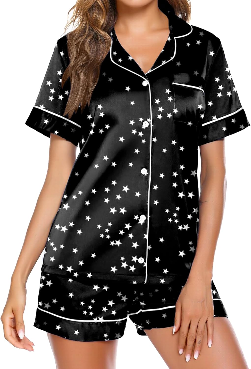 Ekouaer Satin Pajamas for Women Button Down Sleepwear Soft Silk Loungewear Short...