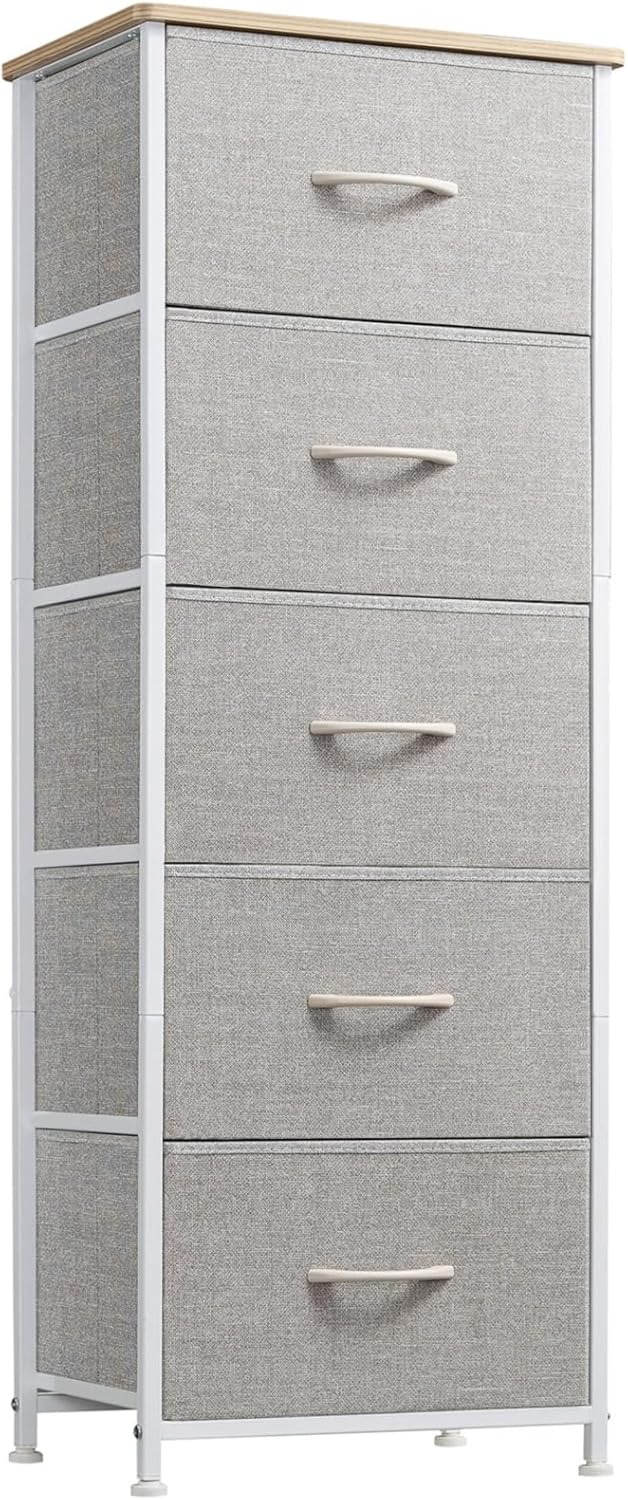 Somdot Tall Dresser for Bedroom with 5 Drawers, Storage Chest of Drawers with Re...