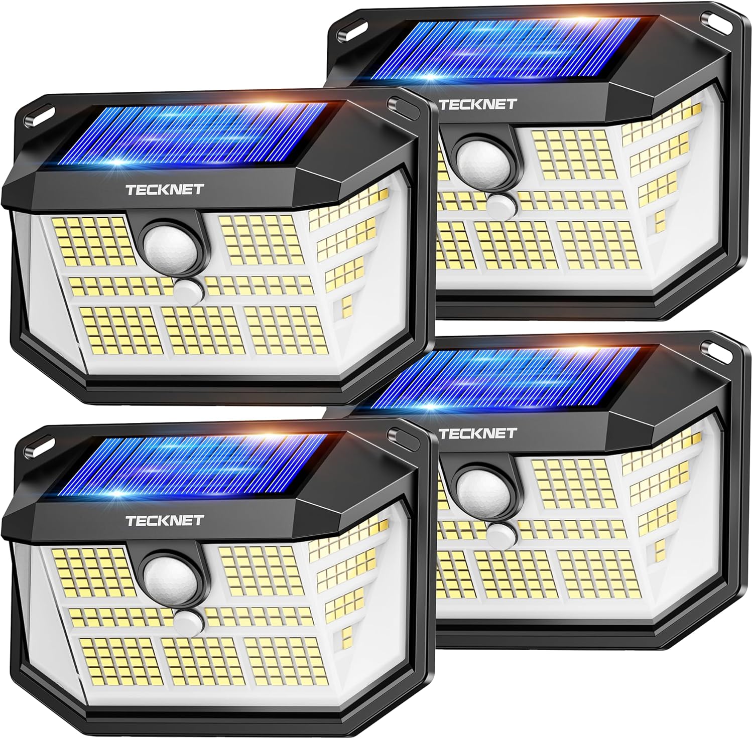 TECKNET 231 LED Solar Motion Lights Outdoor, 4 Pack 300° Security Wall Lights wi...