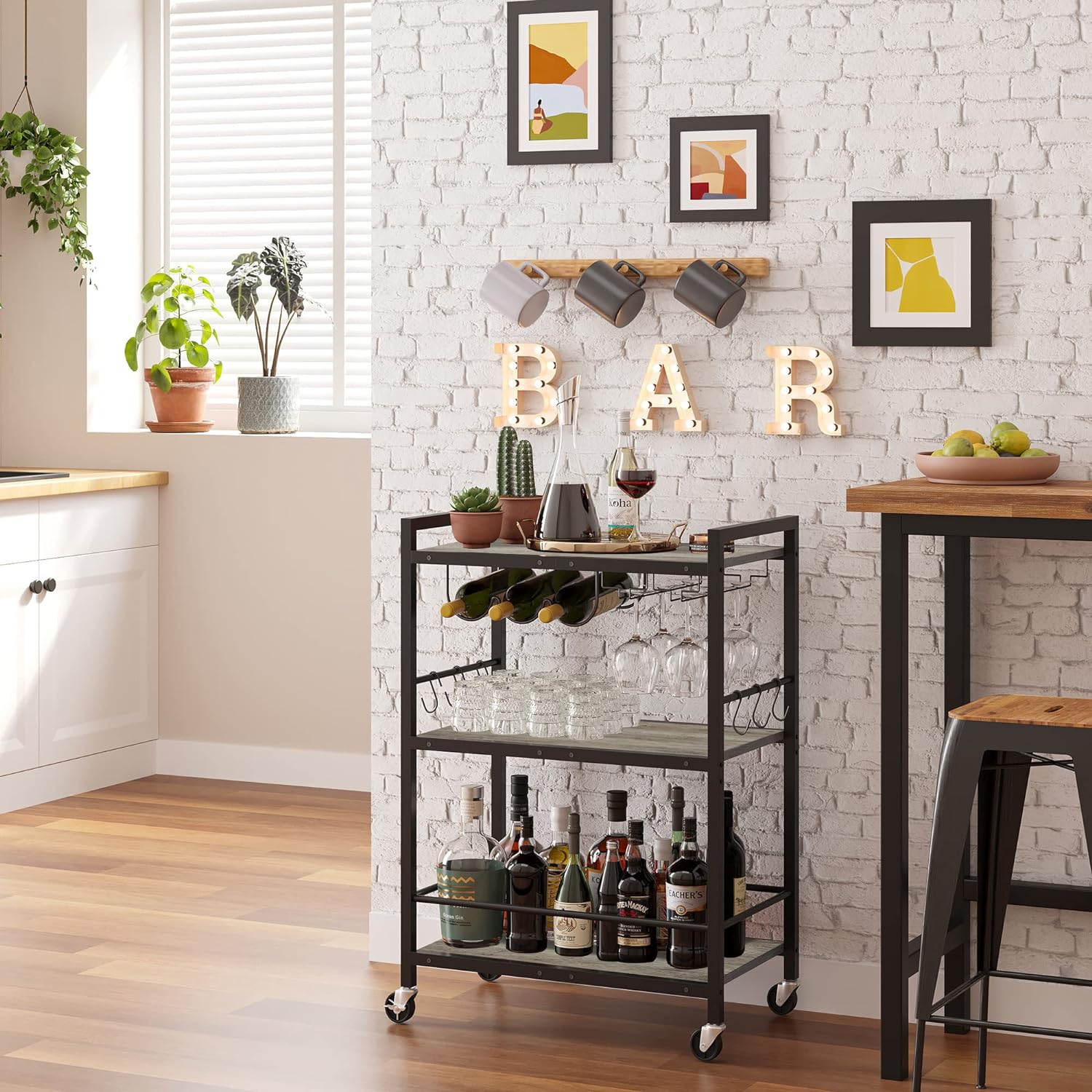 TUTOTAK Bar Cart - Serving Cart for Home - Microwave Cart, Drink Cart, Mobile Ki...