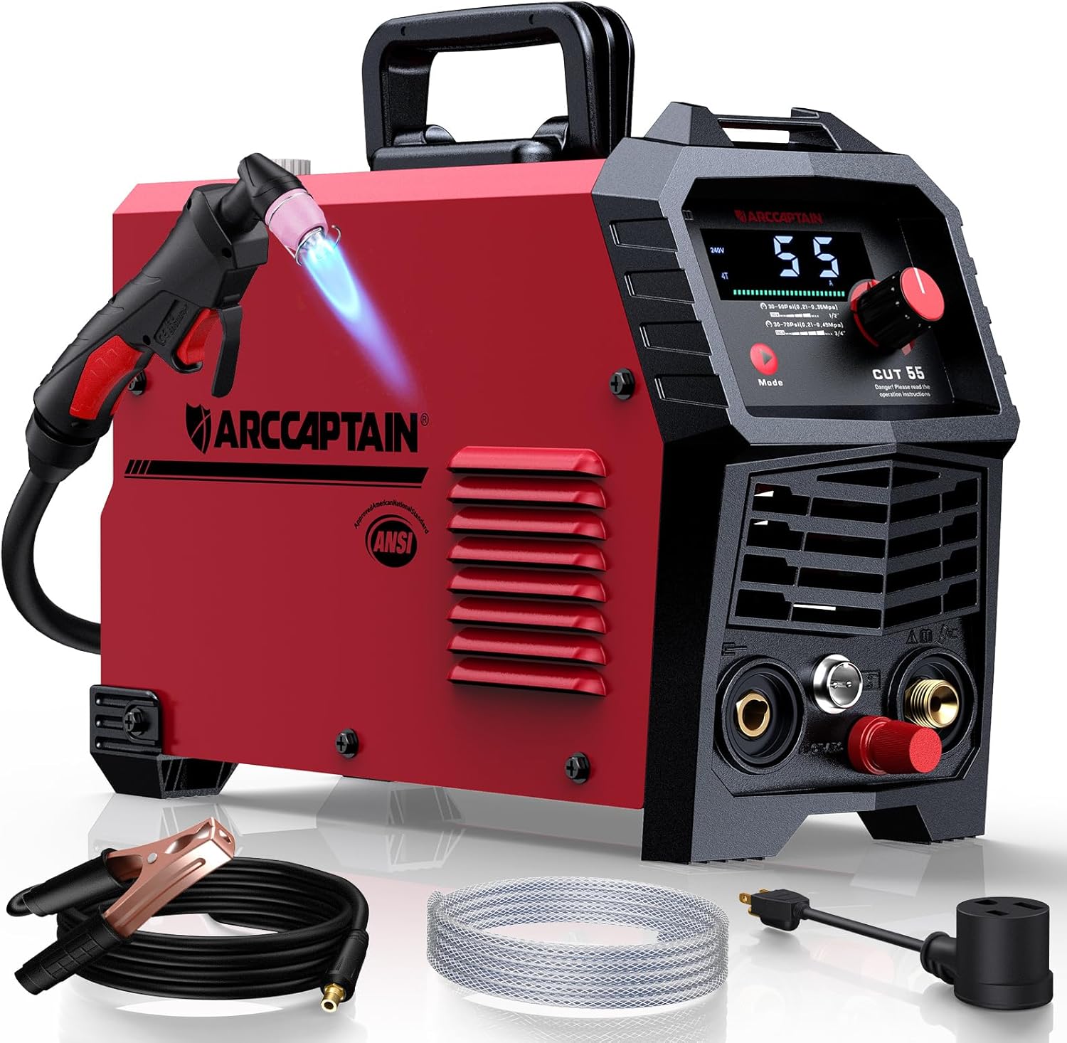 ARCCAPTAIN 55A Plasma Cutter, Large LED Display, Non-Touch Pilot ARC Plasma Cutt...