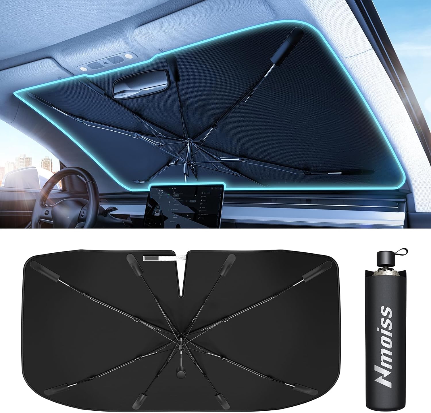 Windshield Sun Shade Umbrella for Car - [Vinyl Coating] Protect Car from Sun Ray...