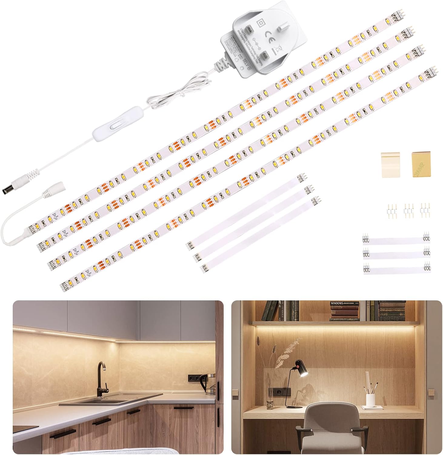 WOBANE Under Cabinet Lighting Kit,Flexible 4 * 50cm LED Strip Lights,Super Brigh...
