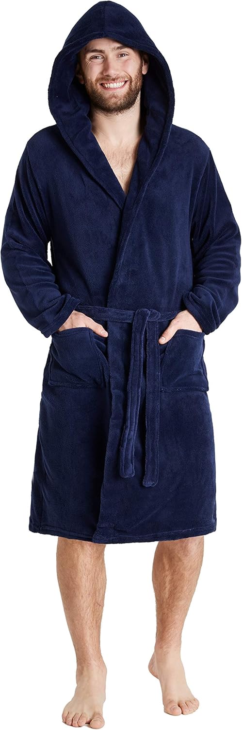 CityComfort Mens Dressing Gown, Shawl Collar or Hooded Bathrobe Super Soft Fleec...
