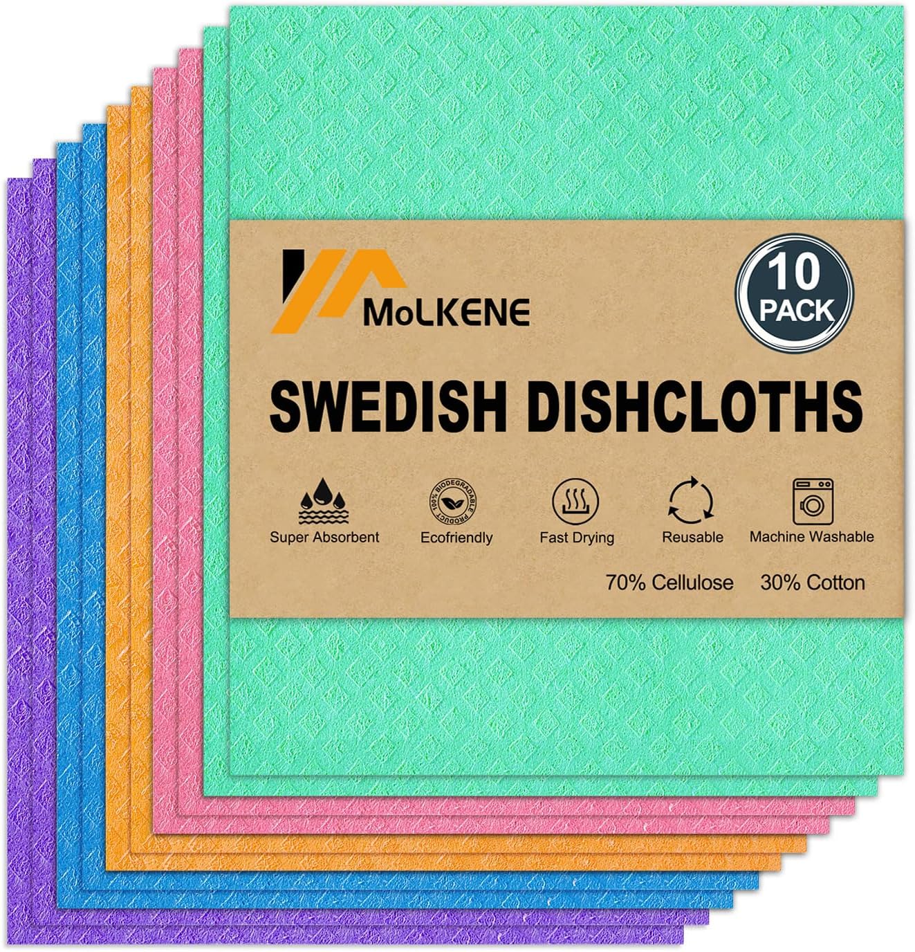 Swedish Dish Cloths - 10 Pack Reusable Kitchen Dis...