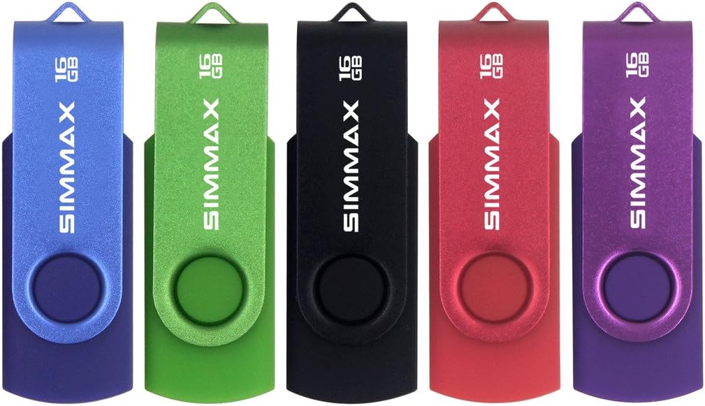 SIMMAX USB Flash Drives 5 Pack 16GB Memory Stick Swivel Design USB 2.0 Flash Dri...