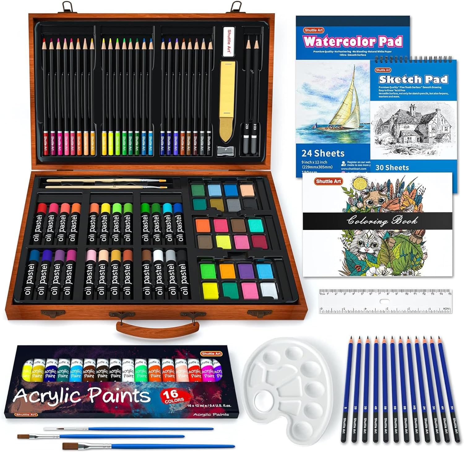 Shuttle Art 118 Piece Deluxe Art Set, Art Supplies in Wooden Case, Painting Draw...